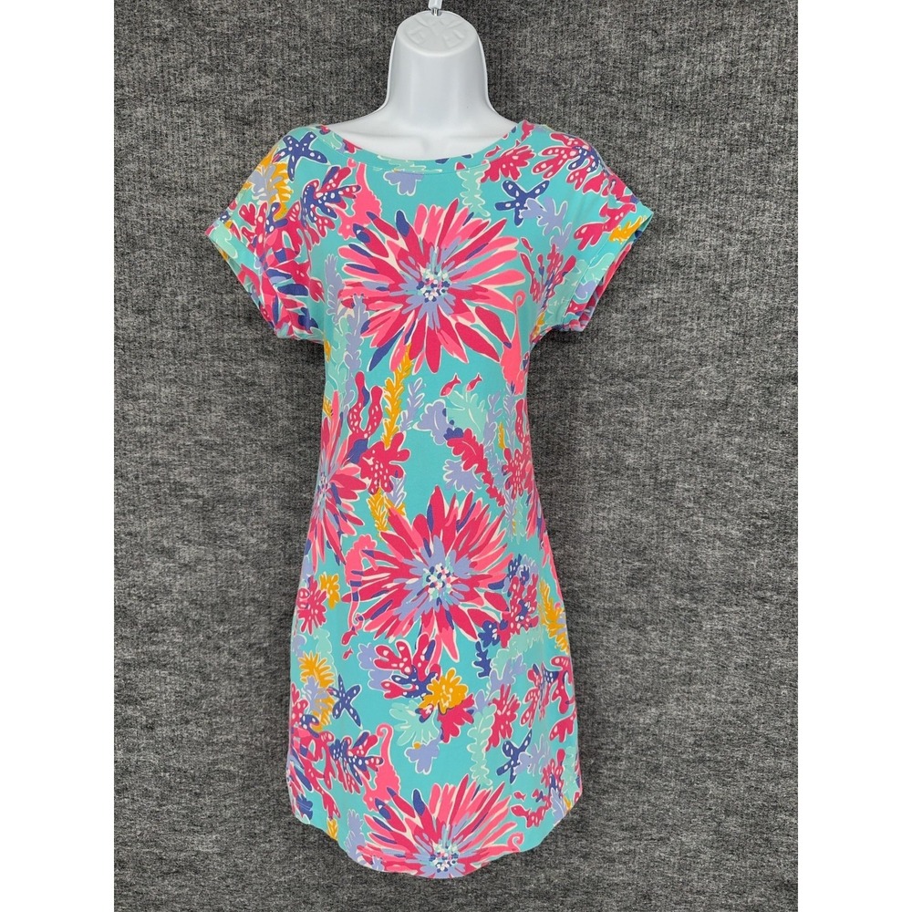 Lilly Pulitzer T Shirt Dress Women XS Multicolor Floral V Neck Button Short Mini